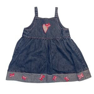 Vintage Toffee Apple Denim Dress Embroidered Heart Butterfly Girls Size 4/5